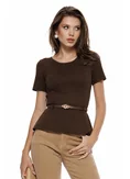 Bluza dama eleganta maro cu peplum din tricot premium curea si catarama aurie picture - 1