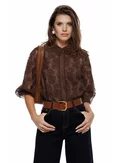 Bluza dama eleganta maro din organza brodata si guler crosetat picture - 1