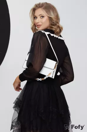 Bluza dama eleganta neagra din tricot structurat cu maneci din voal guler conturat