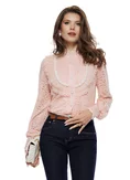Bluza dama eleganta roz din dantela catifelata cu jabou dantelat conturat cu perle picture - 1