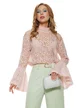 Bluza dama eleganta roz din dantela premium de bumbac cu volane si esarfa innodata