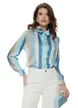 Bluza dama eleganta satinata cu dungi late in nuante de albastru