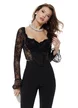 Bluza dama eleganta stil corset din dantela neagra elastica premium cu volane la maneci