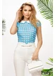 Bluza dama Fofy de vara cu buline albastre si guler ondulat