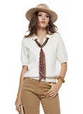 Bluza dama ivoire premium din casmir cu vascoza si esarfa satinata cu buline picture - 2