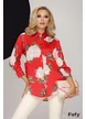 Bluza dama moderna satinata rosie cu croi lejer si imprimeu floral nude 