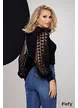 Bluza dama negru din tricot premium cu maneci de dantela si volanas la umeri