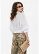Bluza dama premium alba stil jacheta bomber din in supersoft brademburguri si nasturi militar