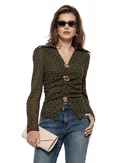 Bluza dama premium din dantela elastica olive cu accesorii metalice detasabile picture - 1