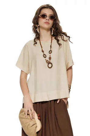 Bluza dama premium din vascoza racoroasa bej natur colier bohemian