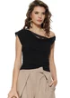 Bluza dama premium neagra cu guler fald asimetric si dublura de dantela chantilly