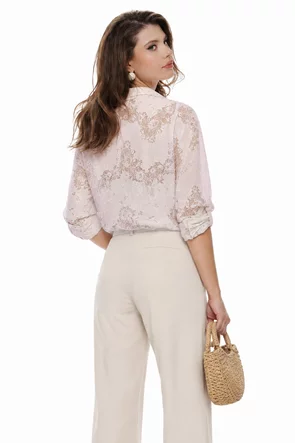 Bluza dama premium tip bomber din dantela bej de bumbac 100% cu buzunare