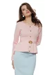Bluza dama roz din vascoza premium cu peplum si accesorii aurii