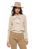 Bluza dama tricotata bej din vascoza premium esarfa satinata cu buline picture - 1