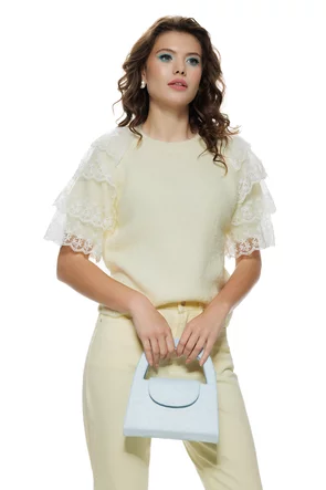 Bluza dama tricotata galben pai premium cu volane de dantela