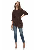 Bluza dama tricotata maro din vascoza cu insertii satinate dantela si curea picture - 1