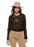 Bluza dama tricotata maro din vascoza premium esarfa satinata cu buline picture - 1
