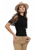Bluza dama tricotata neagra cu maneci de dantela premium picture - 1