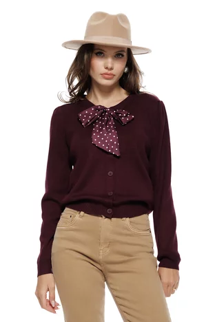 Bluza dama tricotata pruna din vascoza premium esarfa satinata cu buline