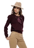 Bluza dama tricotata pruna din vascoza premium esarfa satinata cu buline picture - 2
