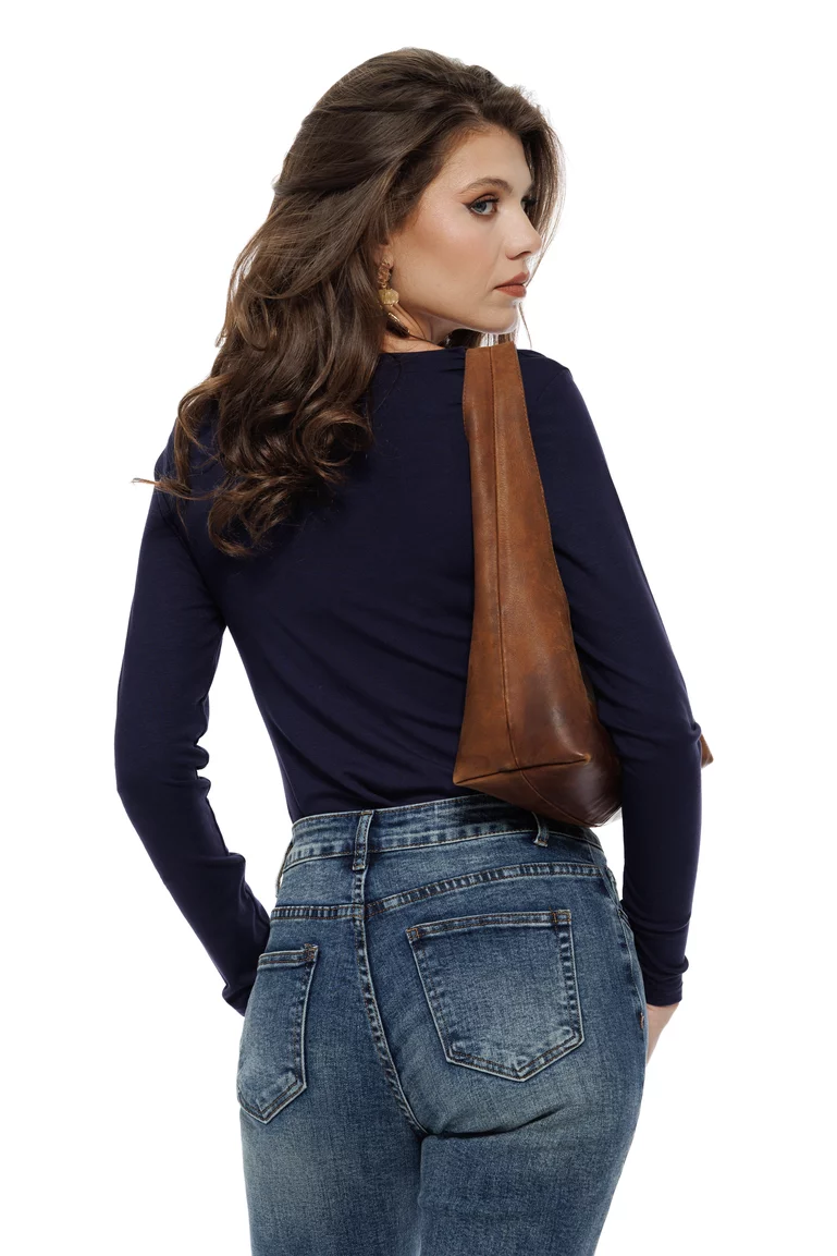 Body dama bleumarin din rayon premium cu decolteu generos si nasuri aurii picture - 2