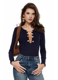 Body dama bleumarin din rayon premium cu decolteu generos si nasuri aurii picture - 1