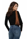 Body dama negru din rayon premium cu decolteu generos si nasuri aurii picture - 2