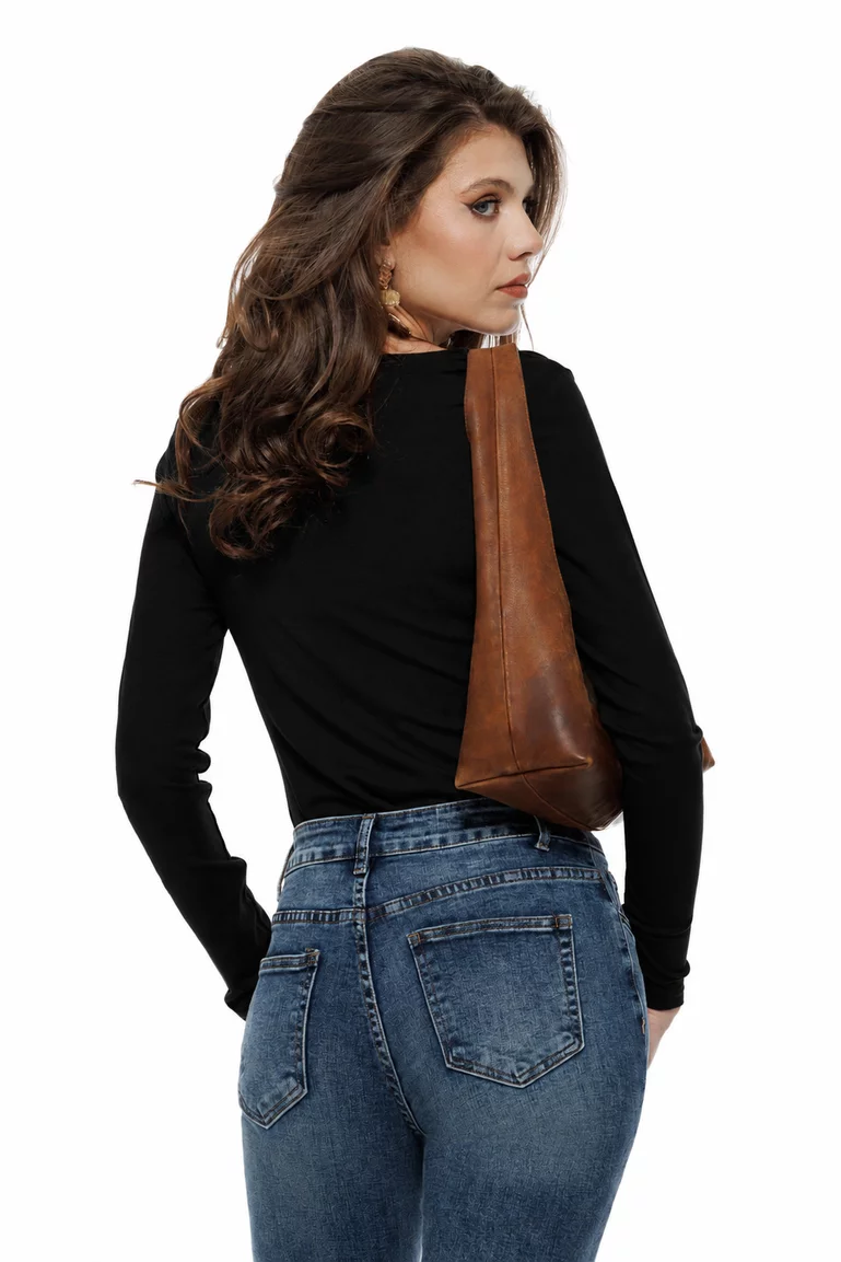 Body dama negru din rayon premium cu decolteu generos si nasuri aurii picture - 2