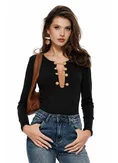 Body dama negru din rayon premium cu decolteu generos si nasuri aurii picture - 1