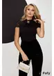 Body dama negru elastic cu jabou si maneci din dantela brosa cu perle si strassuri