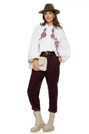 Camasa bomber dama premium alba din bumbac 100% brodata pe piept