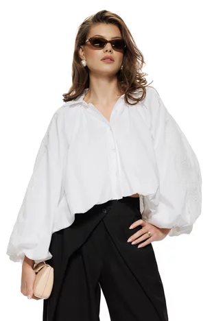 Camasa bomber dama premium alba din bumbac 100% dantela pe maneci