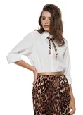 Camasa dama alba cu esarfa reglabila animal print cu margele decorative T picture - 1