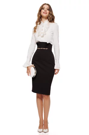 Camasa dama alba Fofy cu jabou elaborat din dantela premium si nasturi perle