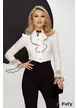 Camasa dama alba Fofy cu jabou elaborat si mansete din dantela premium alb/negru brosa cu perle