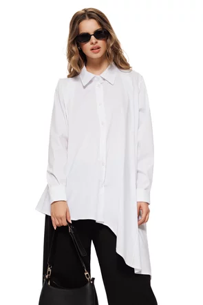 Camasa dama alba premium din bumbac cu croi modern asimetric