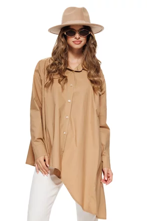 Camasa dama bej premium din bumbac cu croi modern asimetric