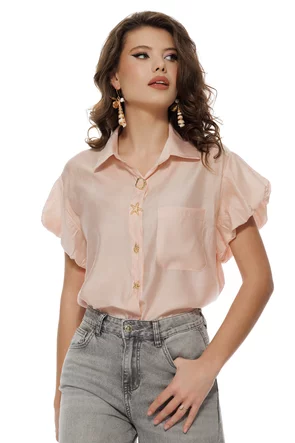 Camasa dama diafana premium din organza de vascoza roz cu nasturi estivali diferiti