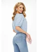 Camasa dama eleganta bleu din bumbac premium cu floricele romantice brodate