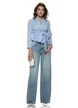 Camasa dama eleganta cu revere fronseuri si funda din bumbac baby blue cu dungi revere