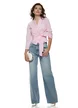 Camasa dama eleganta cu revere fronseuri si funda din bumbac cristal rose cu dungi revere