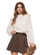 Camasa dama eleganta din dantela premium crem si broderii 3D