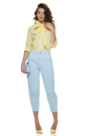 Camasa dama eleganta galben lemon juice din bumbac usor elastic cu esarfa innodata