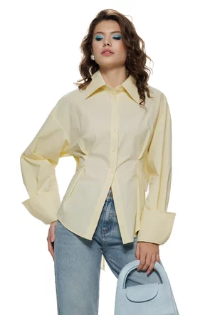 Camasa dama eleganta galbena cu esarfa innodata la spate cu efect de cambrare