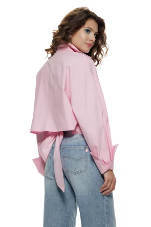 Camasa dama eleganta roz cu esarfa innodata la spate cu efect de cambrare