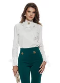 Cămașă damă Fofy albă cu guler victorian fundă din organza și accesoriu bijuterie picture - 1