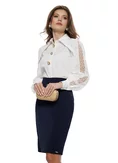 Camasa dama Fofy alba premium cu dantela pe maneci guler ascutit si ornamente cu cristal picture - 3