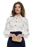 Camasa dama Fofy alba premium cu dantela pe maneci guler ascutit si ornamente cu cristal picture - 1