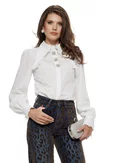 Camasa dama Fofy alba premium cu guler lung conturat cu dantela si cristale maxi picture - 1