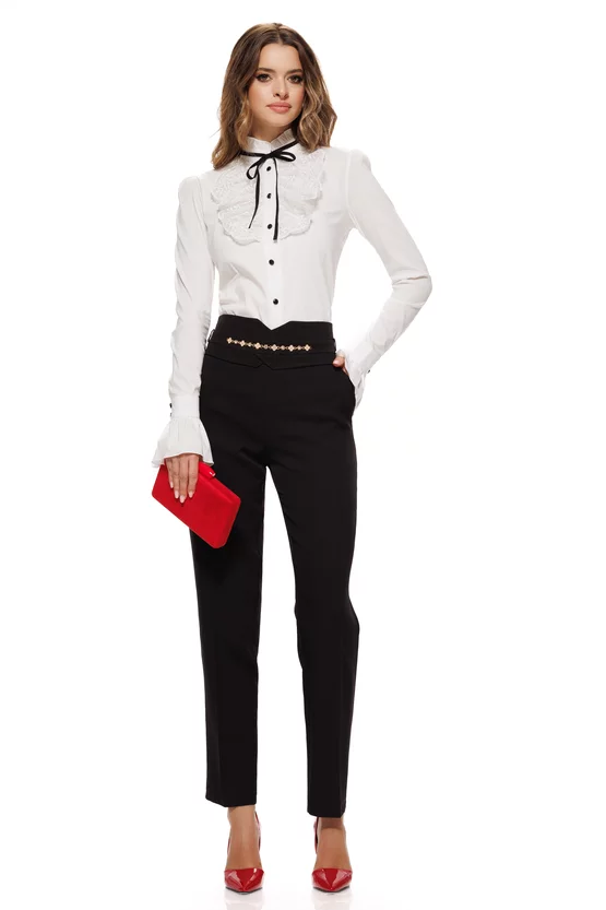 Camasa dama Fofy alba premium cu jabou elaborat din dantela si snur negru detasabil picture - 3